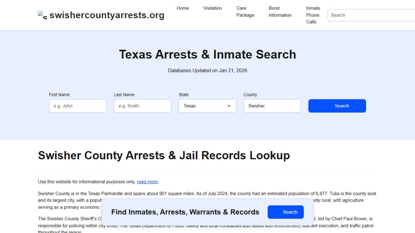 Swisher County, TX Arrests, Warrants, Police Records Search